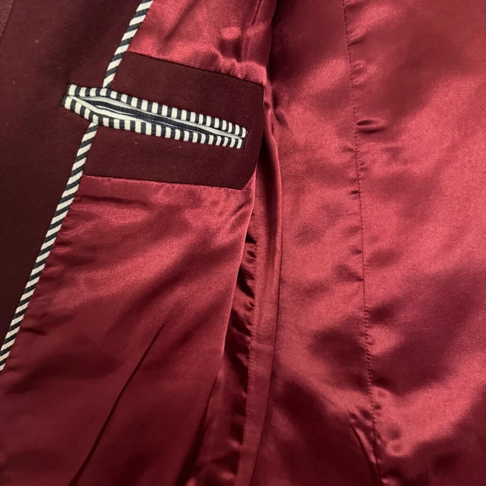 J.Crew Wool Cashmere Coat Size 6 Burgundy Peacoat Hooded Italian Fabric - Picture 5 of 6